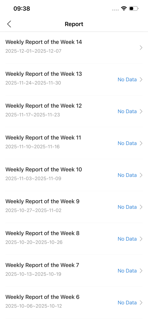 GlucoJoy - A list of weekly health reports in the GlucoJoy diabetes tracking app