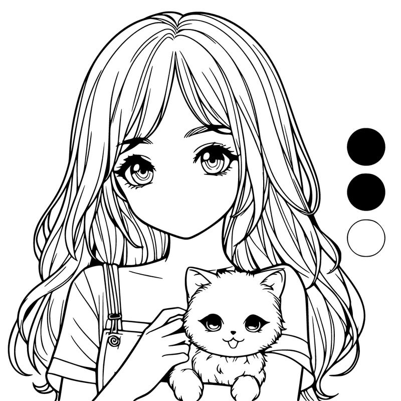 a cute realistic girl holding a cat