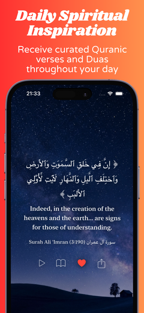 Daily Wisdom: Quran & Hadith - Daily Wisdom app displaying a Quranic verse over a starry sky background