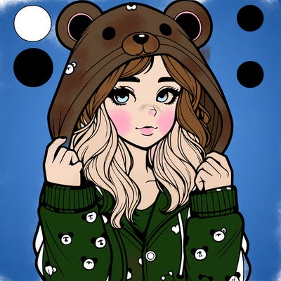 realistic girl in a animal pjs hoodie