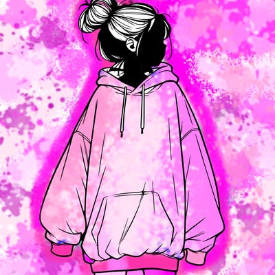 realistic girl with a oversized sweatshirt on and a bun