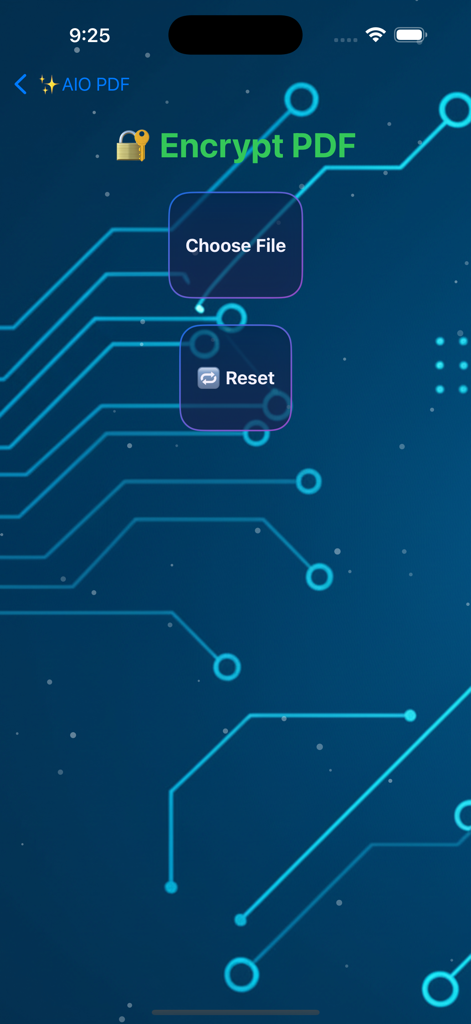 All in One PDF app screen for encrypting PDF files