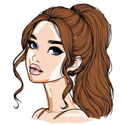 realistic girl with a ponytail on her hair and lips