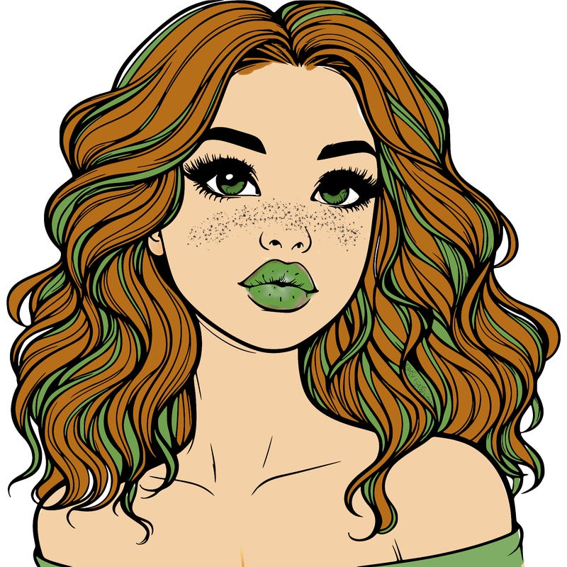 realistic girl with wavy hair and lips
