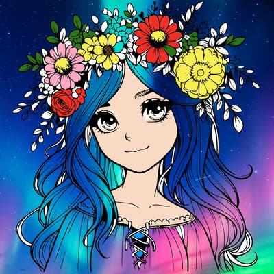 realistic girl with flowers crown