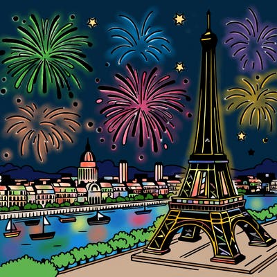 tour eiffel with fireworks