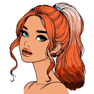 realistic girl with a ponytail on her hair and lips