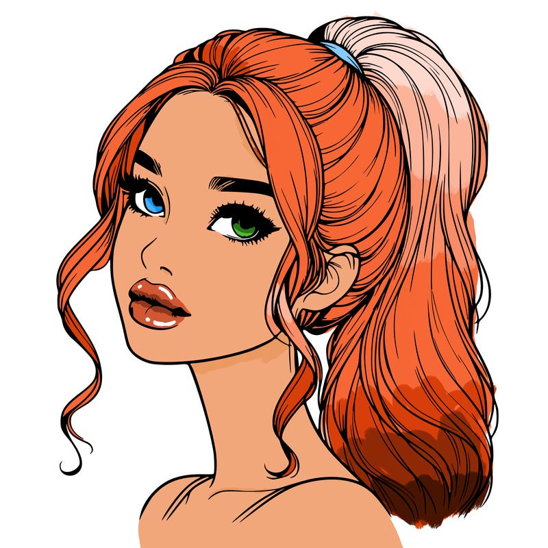 realistic girl with a ponytail on her hair and lips