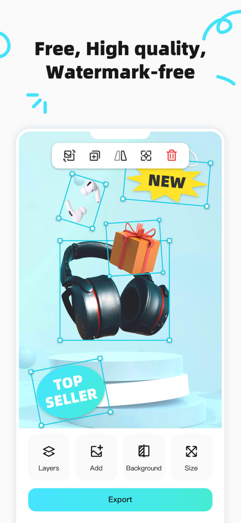 CocoAI - BG Remover - Interfaz de la aplicación CocoAI para edición de imágenes de productos de alta calidad sin marca de agua.