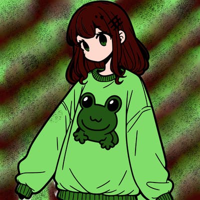 girl wearing frogging sweatshirt