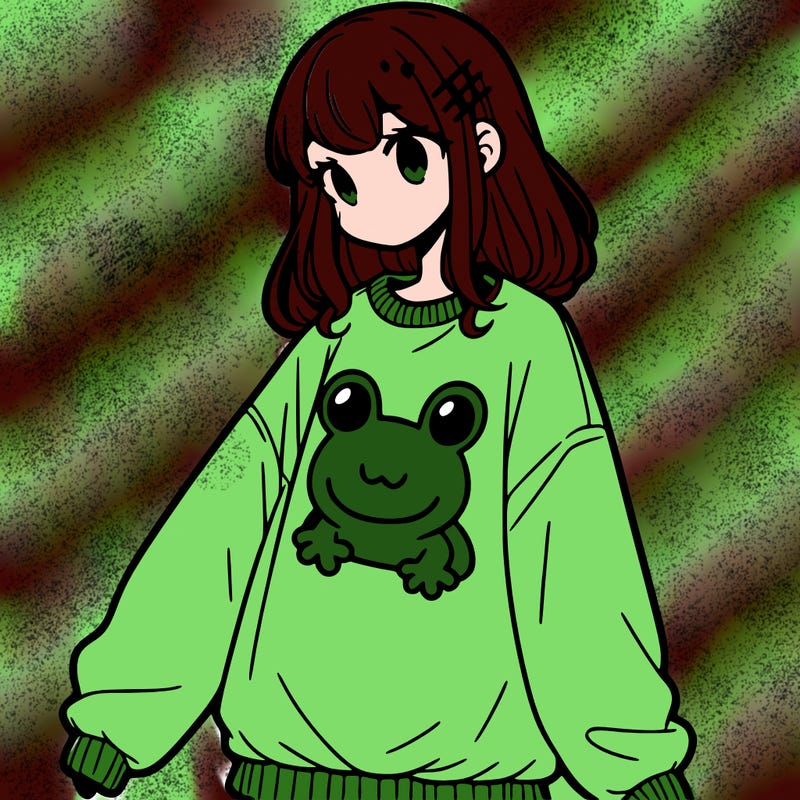 girl wearing frogging sweatshirt