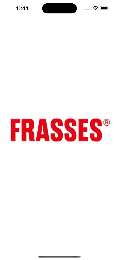 Frasses - The Frasses mobile app splash screen showing the brand logo in red text on a white background.