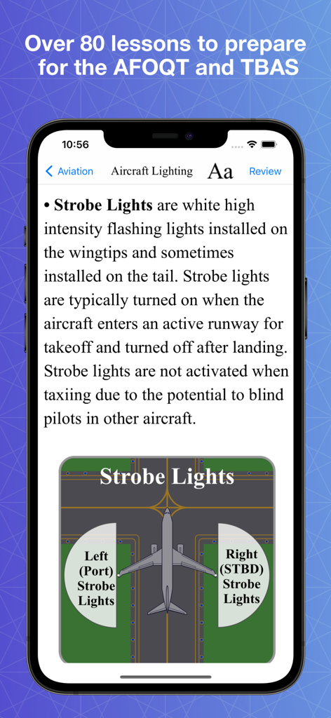 AFOQT & TBAS Prep - Educational lesson about aircraft strobe lights in the AFOQT and TBAS Prep mobile application.