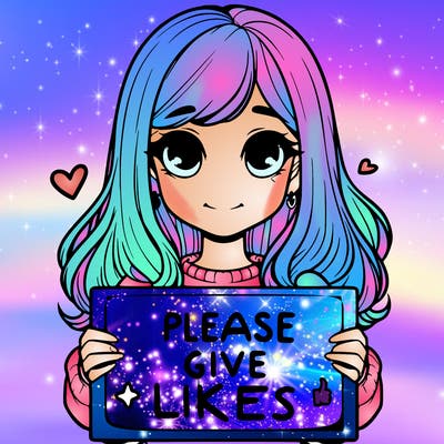 realistic girl that is holding a sign that says please give likes