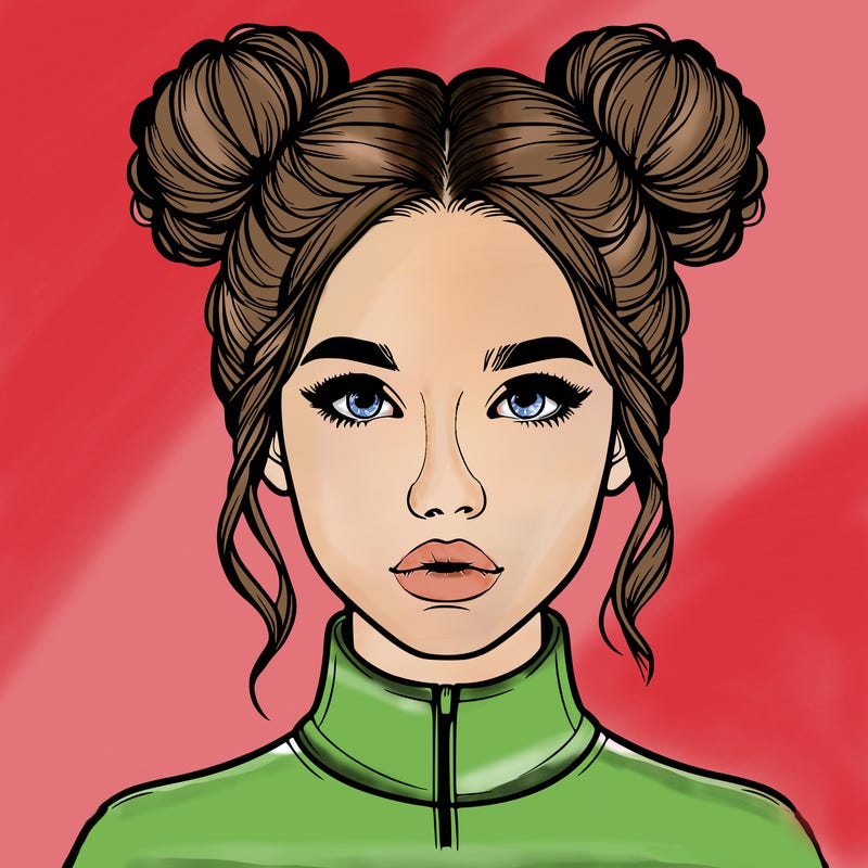 realistic woman that has space buns