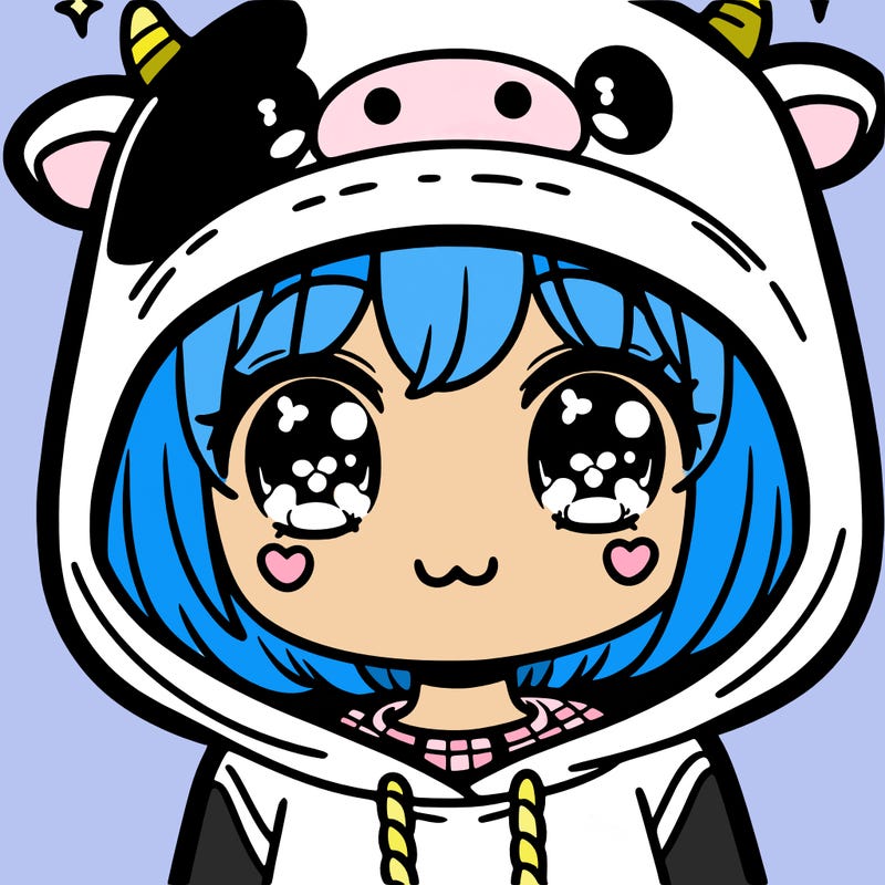 kawaii girl with cow hoodie