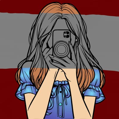 a realistic girl holding her phone taking pictures
