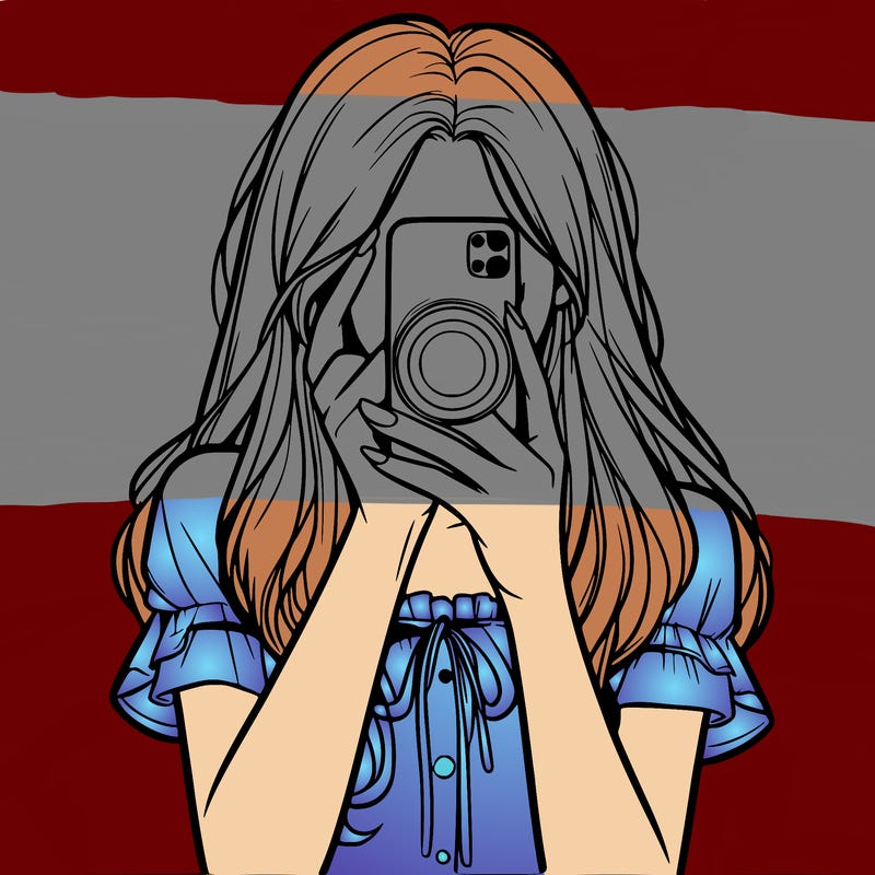 a realistic girl holding her phone taking pictures