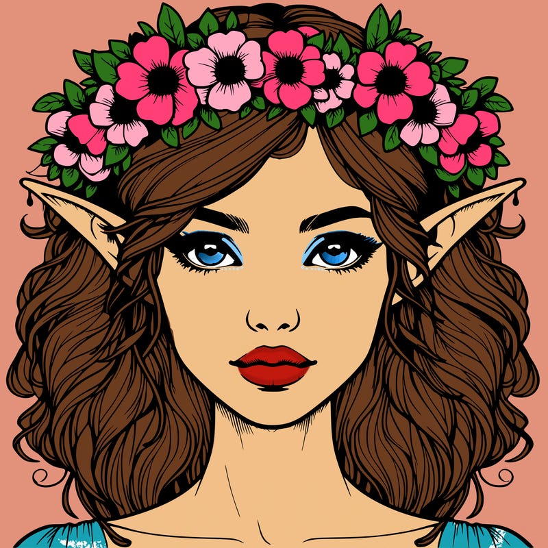 realistic female elf with flower crown