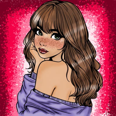 realistic girl with bangs looking over her shoulder