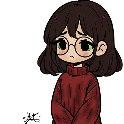 sad girl with glasses in a sweater