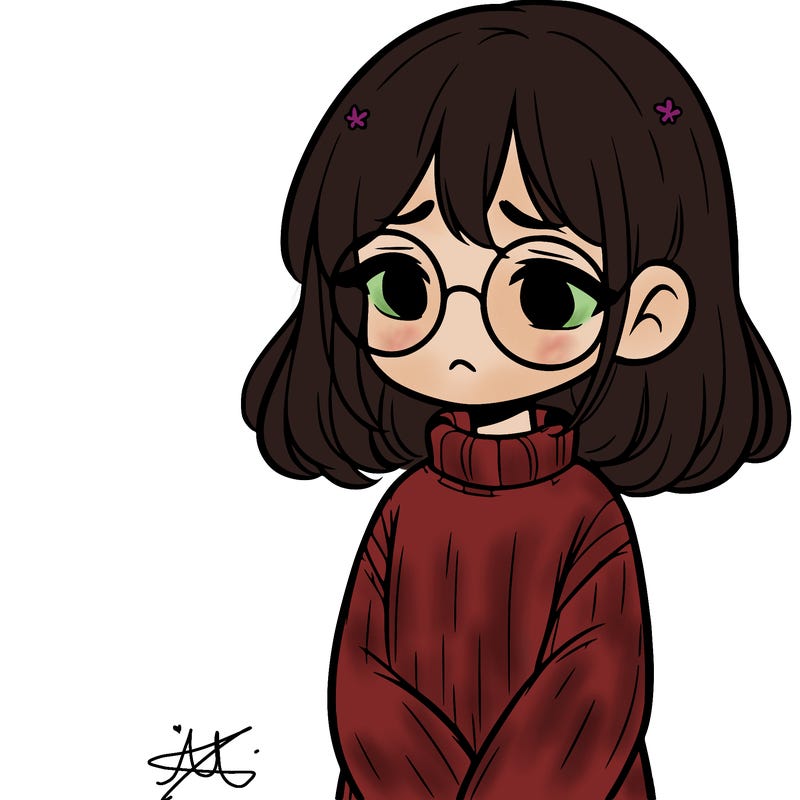 sad girl with glasses in a sweater