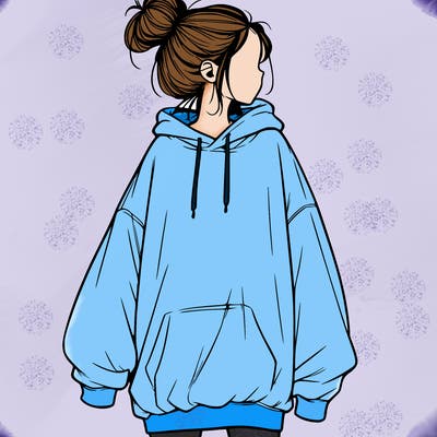 realistic girl with a oversized sweatshirt on and a bun