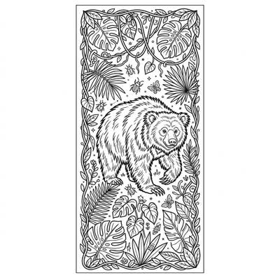 Immerse yourself in the wild with this captivating sloth bear bookmark coloring page. Featuring a detailed illustration of a majestic sloth bear surrounded by intricate jungle foliage, it's perfect for creating a personalized marker for your favorite books.