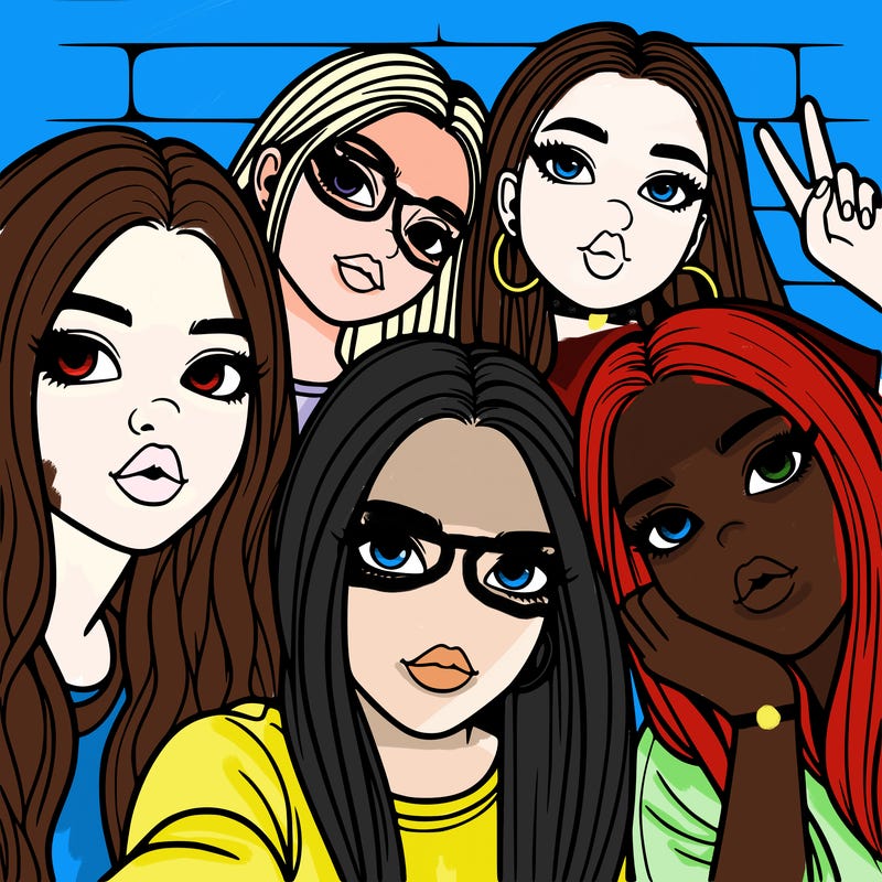 group of teen girls friends y2k up close in a selfie