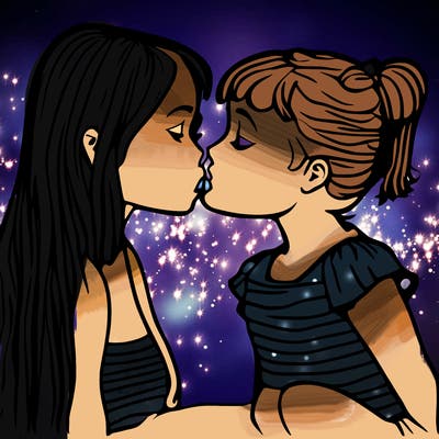 two girls kissing