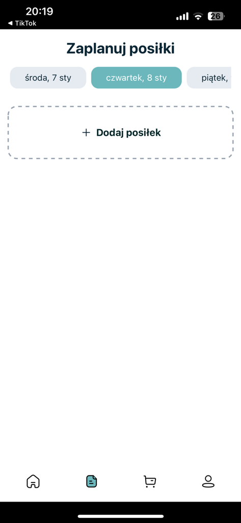 Meal Brain - Interface do aplicativo móvel Meal Brain para agendar refeições diárias com um botão de adicionar refeição