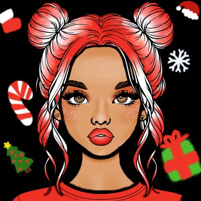 realistic girl with two buns in hair and lips