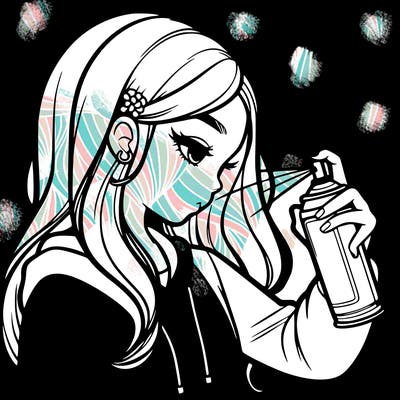 a realistic girl spray painting