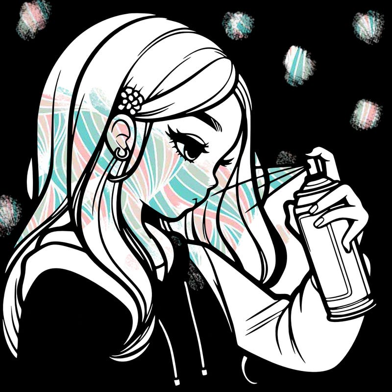 a realistic girl spray painting