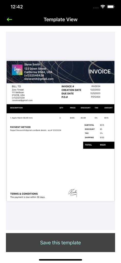 Invoiceto : Invoice Generator - Customizable professional invoice template for mobile billing.