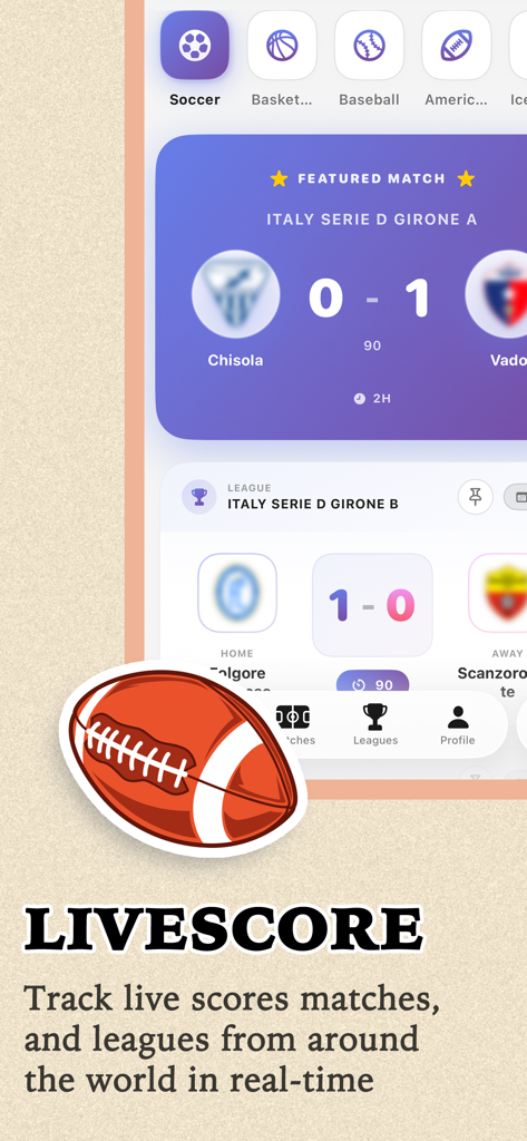 Nova Score - Nova soccer Hub - Interface do aplicativo Nova Score mostrando placares ao vivo de futebol e outros esportes com um design moderno