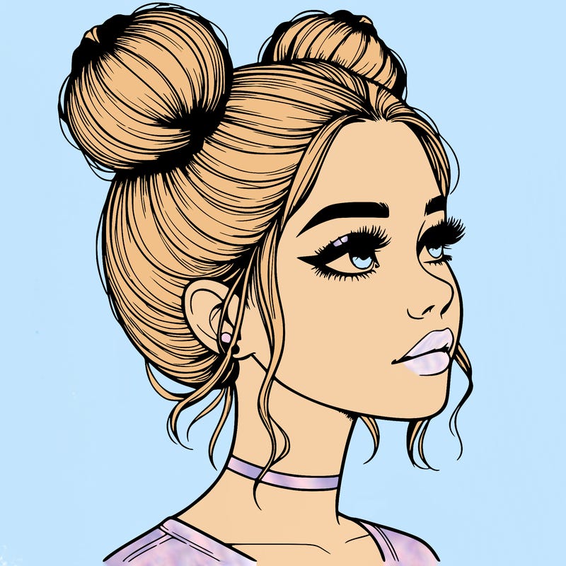 realistic girl with buns on the top of her head