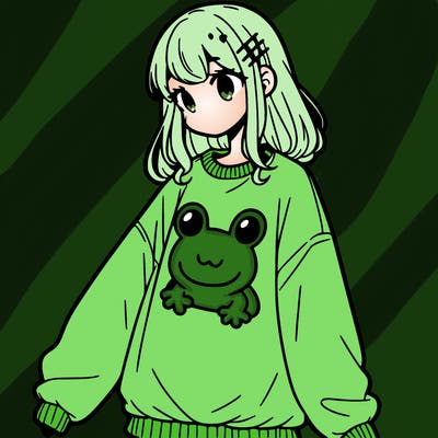 girl wearing frogging sweatshirt