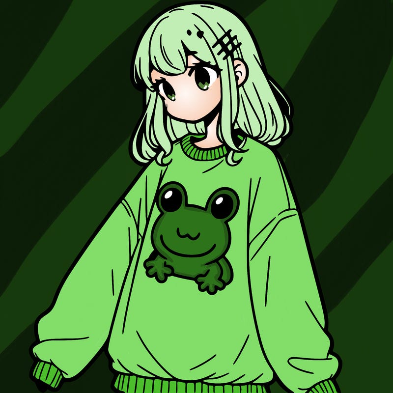 girl wearing frogging sweatshirt