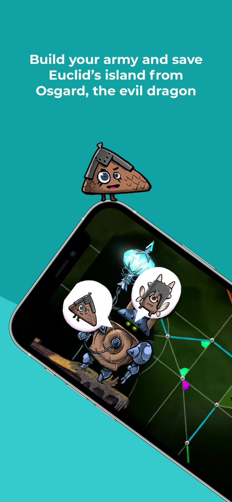 Kahoot! Geometry by DragonBox - A smartphone screen showcasing a geometry adventure game with whimsical characters and shapes