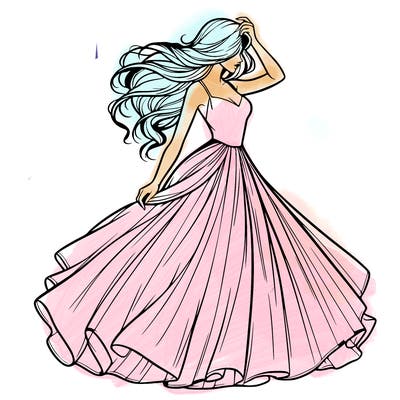 realistic woman with dress flowing in the wind