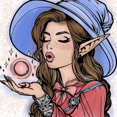 realistic elf casting a spell with lips