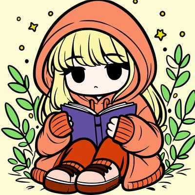 girl in oversized hoodie reading a book