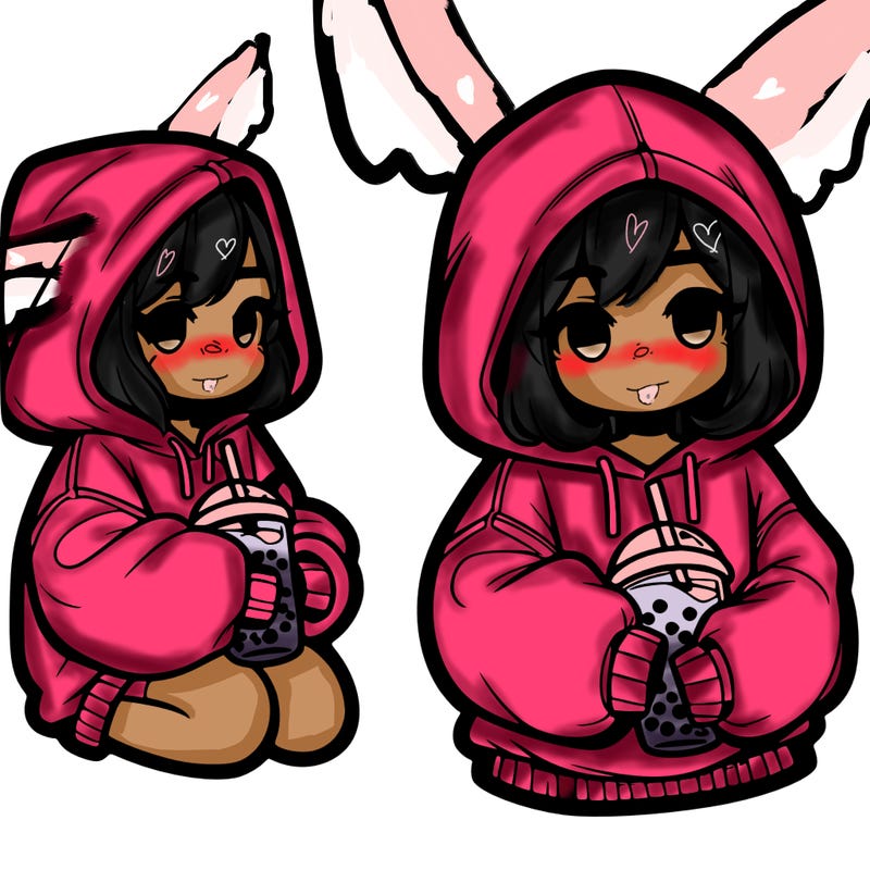 oversized hoodie girl with boba
