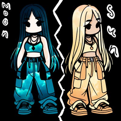 girl in baggy pants crop top and long hair