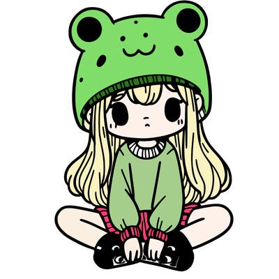 a girl wearing a frog hat and some frog socks