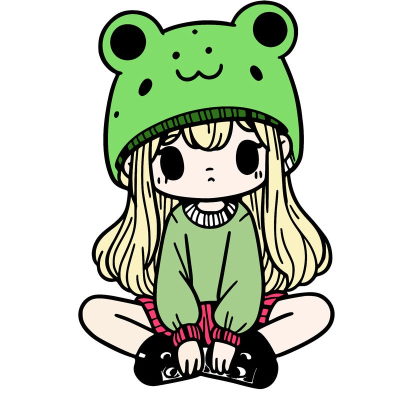 a girl wearing a frog hat and some frog socks