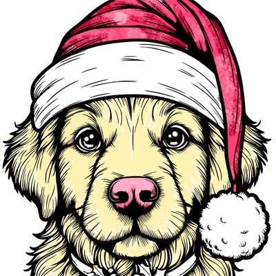 realistic dog with a christmas hat