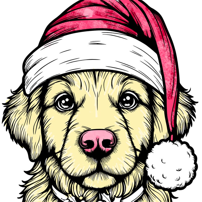 realistic dog with a christmas hat