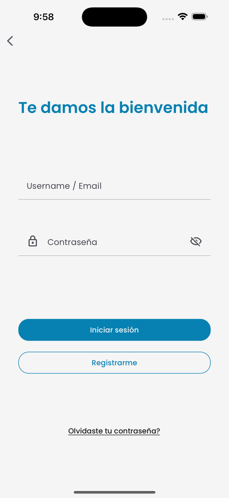 Padelsys - Login screen of the Padelsys app featuring username and password fields and buttons to sign in or register